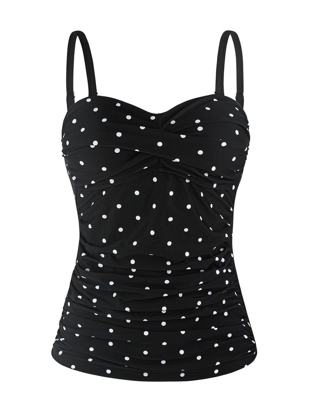 Women's Black Polka Dot Swimsuit Top Molded Cups Tummy Control